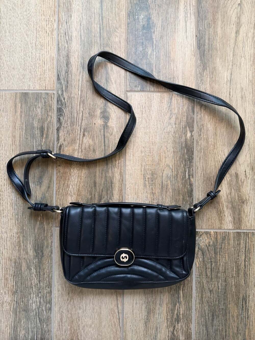 Time and Tru Black Quilted Flap Crossbody Bag